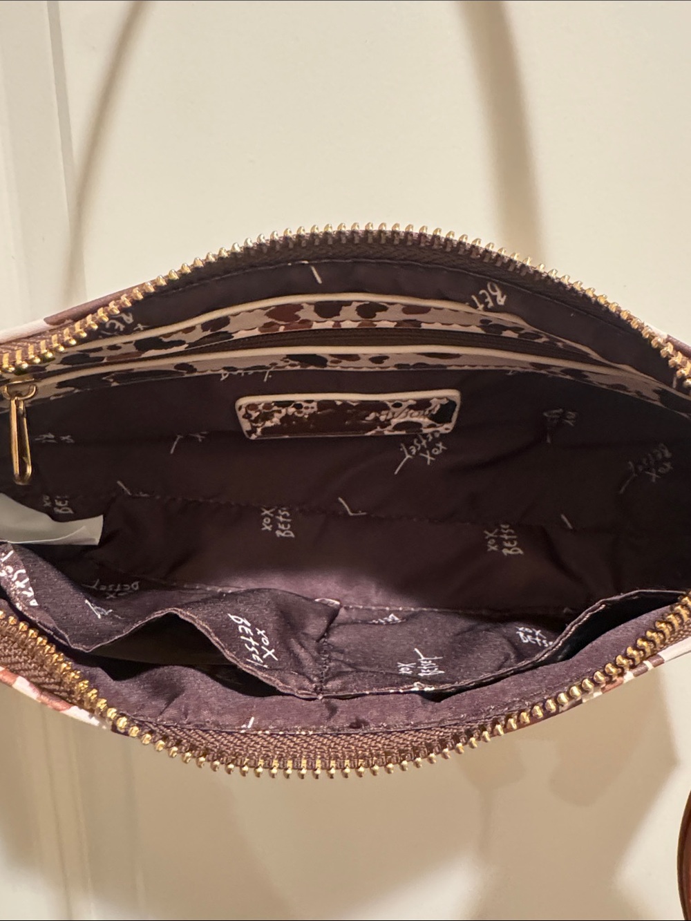 Betsey Johnson Brown & White Cow Print Crossbody Bag with Gold Hardware - Picture 6 of 6